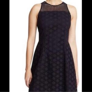 Tory Burch Hallie Eyelet Dress Navy Blue Lace A-Line Sleeveless Lined Size 2